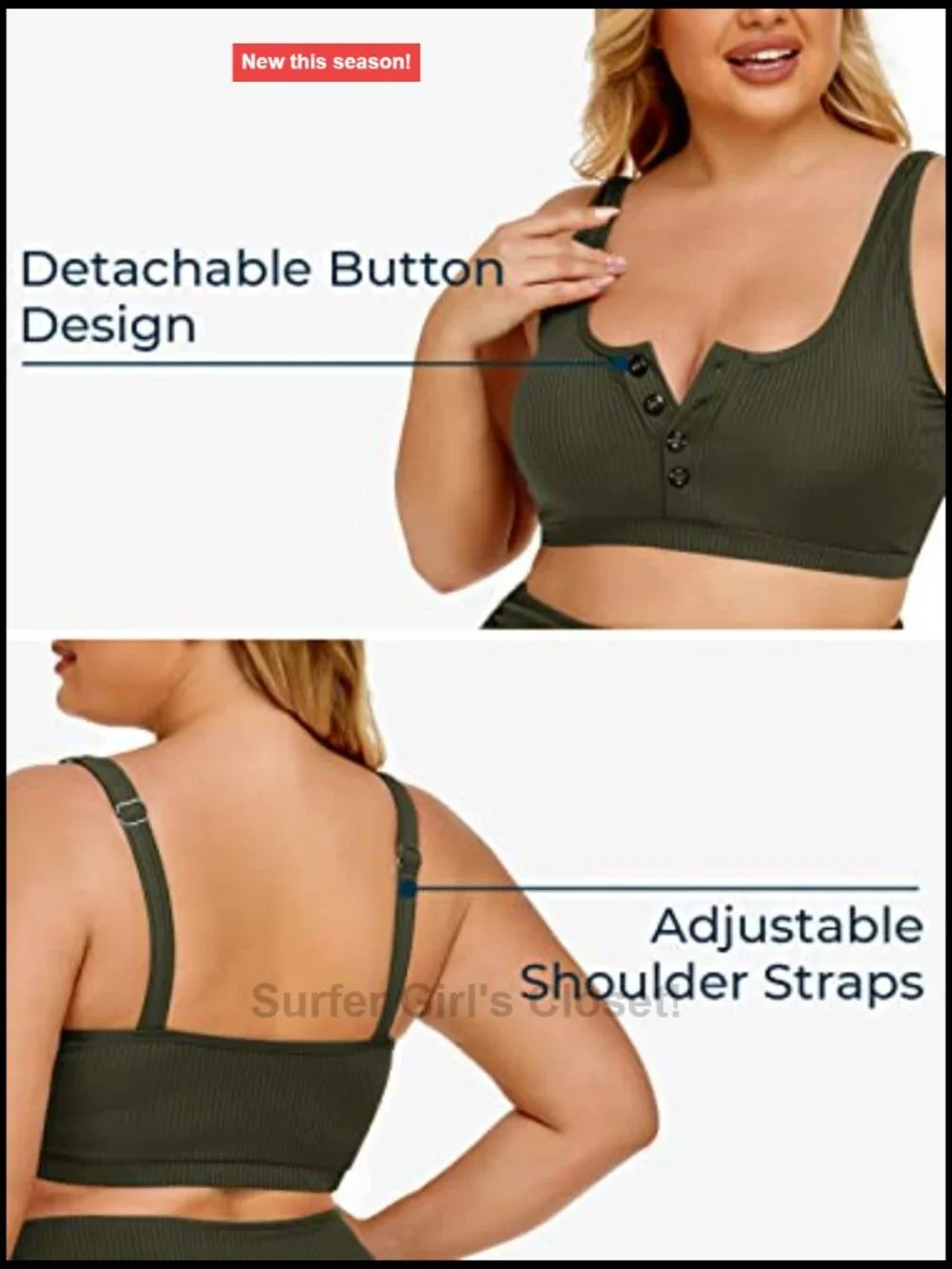 Plus Size Women Ribbed Bikini Set High Waist Tummy Control Scoop Top Swimwear